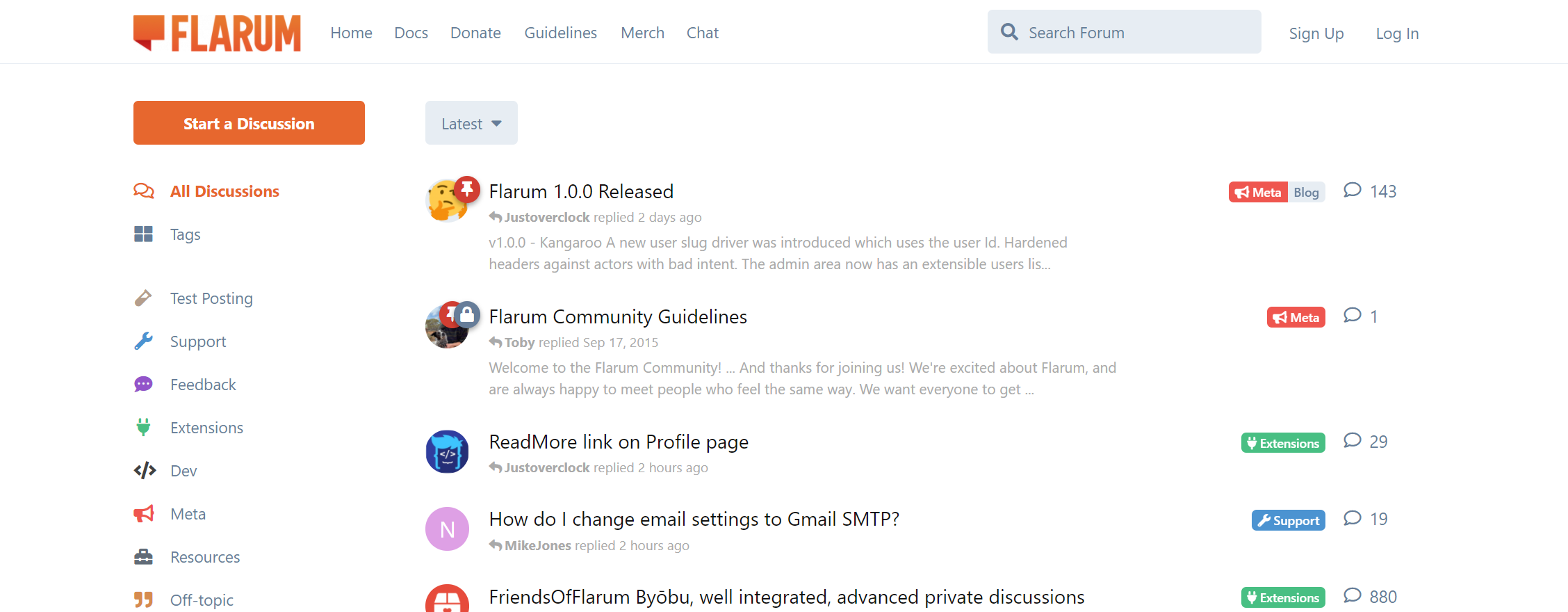 Flarum Startseite Screenshot